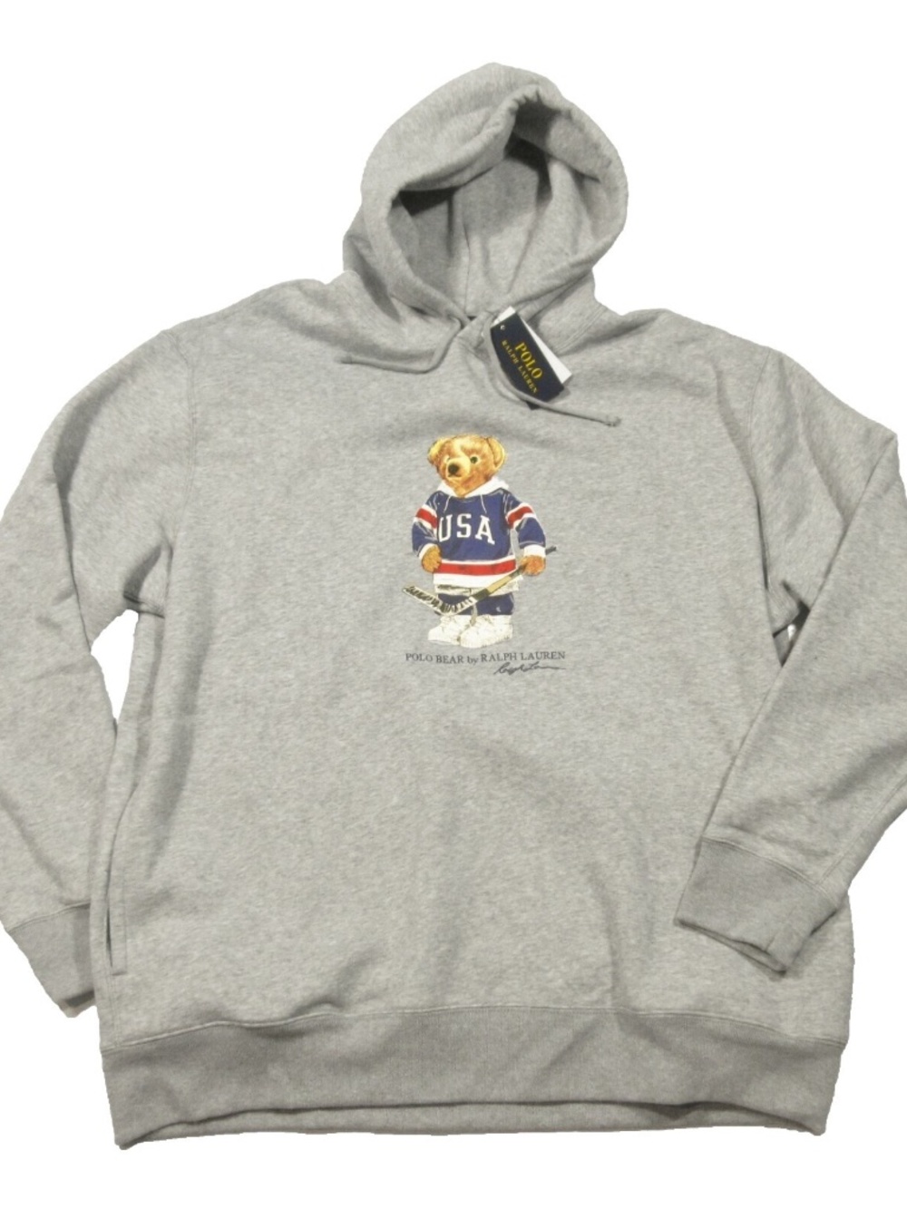 Polo Ralph Lauren Limited Edition Mens Grey Hockey Bear Fleece Hoodie Sweatshirt